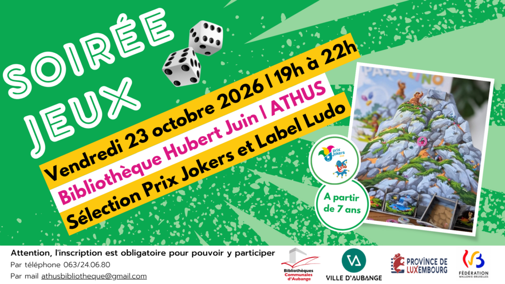 Soirée jeux Sélection Prix Jokers et Label Ludo 2026à la Bibliothèque d’Athus
