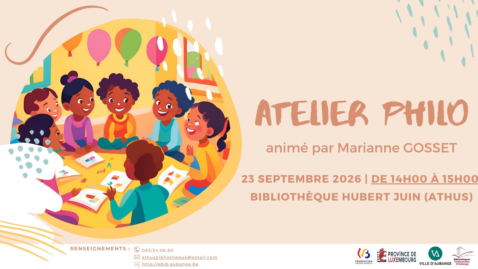 Atelier PHILO de septembre 2026 à la bibliothèque d’Athus